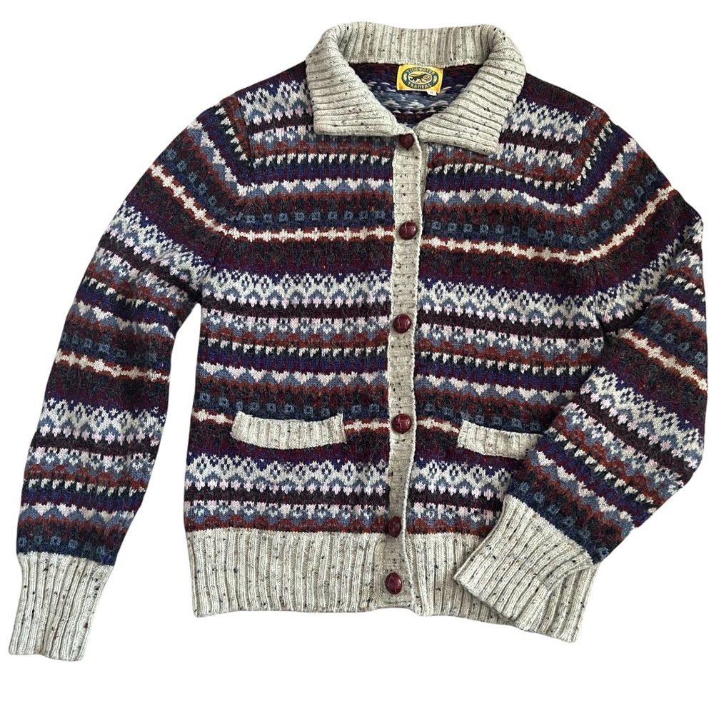 Vintage Tidewater Traders Beige Wool Confetti / Fair Isle Collared Cardigan